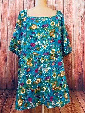 Women’s Size 26 Blouse Bloomchic Floral Multicolored Short Sleeves Square Neck